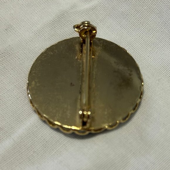 Vintage Blue Rose Circle Disk Lapel Scarf Pin Brooch - Picture 6 of 7